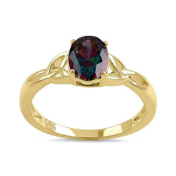 Charmed Oval Rainbow Mystic Topaz Gold Vermeil Ring - Picture 2 of 4
